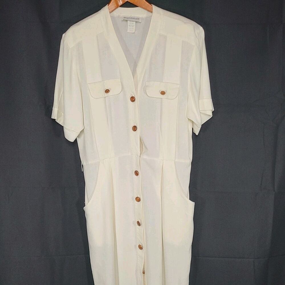 Zarr Collection Women’s Linen Blend Short Sleeve Shirt Dress Ivory Size 14